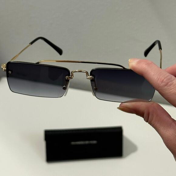 Manière De Voir Black Rectangle Sunglasses with Gold Accents - Picture 12 of 12